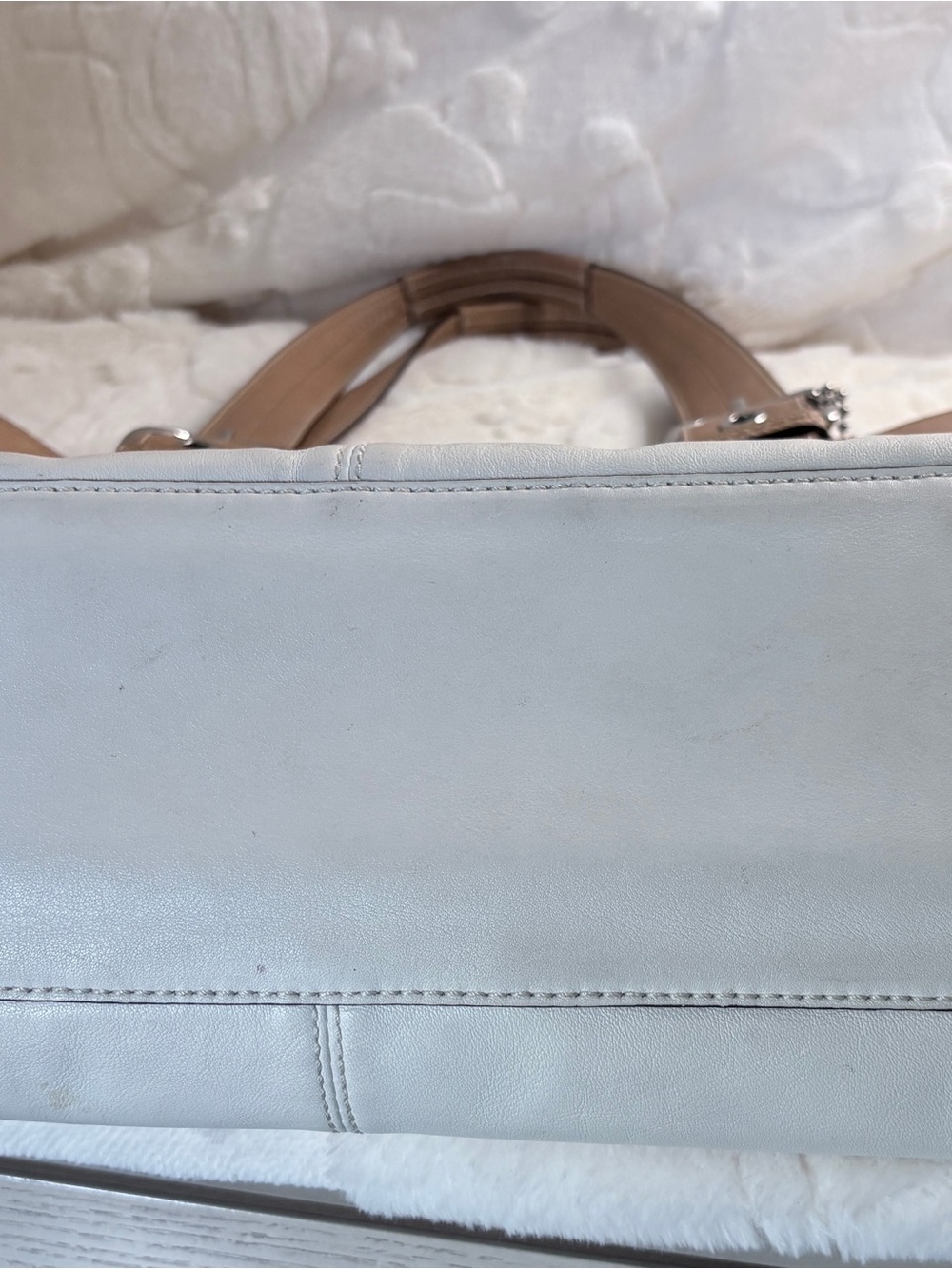 Vintage Coach 13733 Ivory Leather Large Tote Shoulder Bag Taupe Trim - Picture 3 of 16